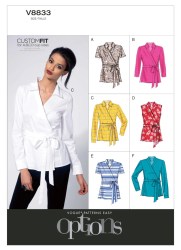 8833 EZ VOGUE FIT WRAP TIED SLEEVES OR NOT BLOUSE PATTERN  16 - 24 A B C D   UNCUT